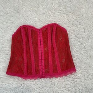 Torrid Red Lace Corset Bustier Bra Top Boned Hook Front Size 2